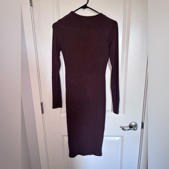 Naked Wardrobe Brown Long Sleeve Midi Dress - Picture 3 of 5